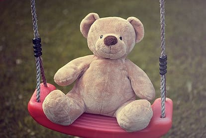 Stuffed bear on swing