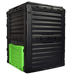 Black compost bin with green door