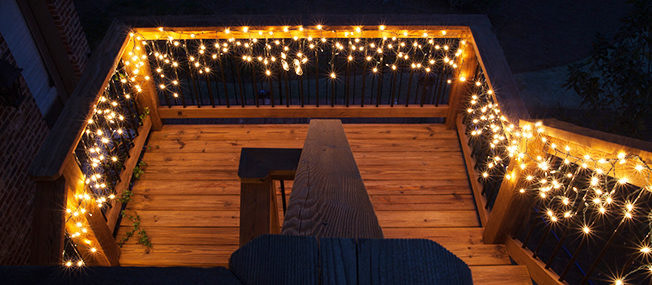 string lights on a deck