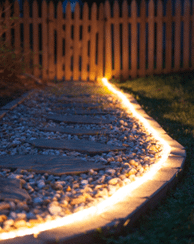 String lights on a pathway