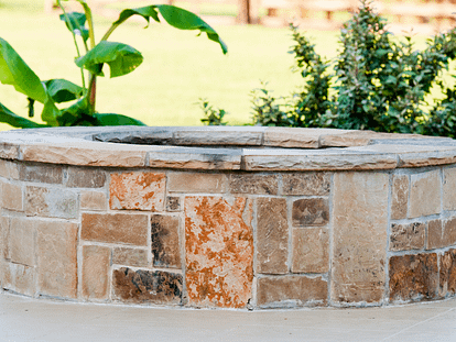 firepit with creative stacked wall