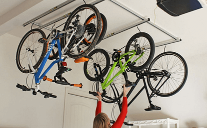 Bicycles hanging in the garage