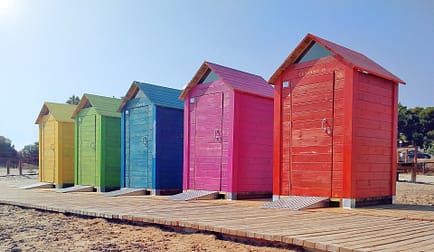 Row of sheds on a beach